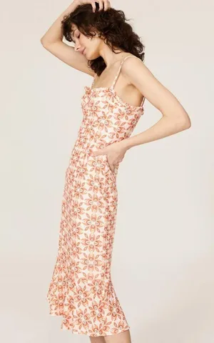Slate & Willow Printed Ruffle Hem Cream Orange Midi Dress Formal Wedding Guest thumbnail 5