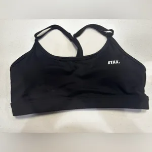 STAX. Black Strappy Crop‎ Sports Bra Size Small Padded Adjustable Straps thumbnail 3