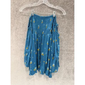 Free People Top Size S Blue Smocked Off-The-Shoulder Floral Bell Sleeve Boho‎ thumbnail 8