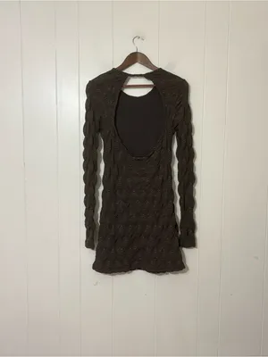 Free People Paulie Textured Open Back Mini Dress Brown M Bodycon Long Sleeve thumbnail 8