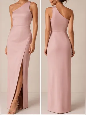 BHLDN Dylan Blush Pink Satin Charmeuse Bridal Formal One Shoulder Maxi Gown thumbnail 2