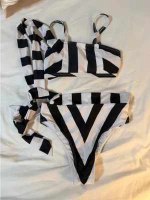 Black and White High Waist Bikini Set thumbnail 3