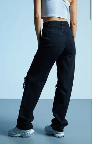 PacSun Black Distressed Boyfriend Jeans thumbnail 2