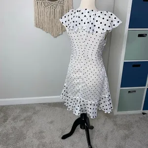 Elliatt Black White Polka Dot Dorothy Ruffled Tiered Flounce Mini Dress Small thumbnail 2