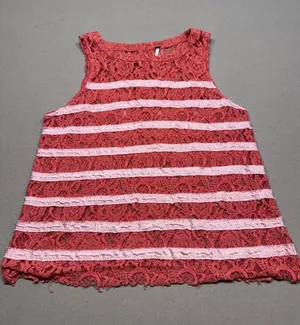 Free People Sheer Lace Melon Stripe Raw Hem Sleeveless Tank Top thumbnail 1