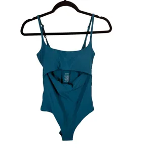 Quince Italian Cut Out One Piece Swimsuit Lagoon Teal Blue NEW Womens Medium thumbnail 2