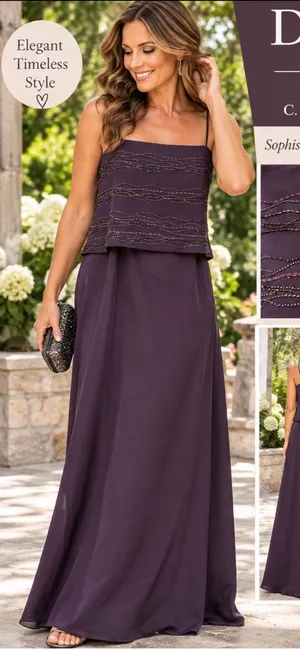 Daymor Couture Two-Piece Beaded Maxi Dress in Plum thumbnail 1