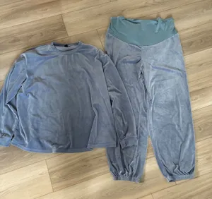 SHEIN Maternity Velour Lounge Set Long Sleeve Top Jogger Pants Blue XXL‎ thumbnail 1