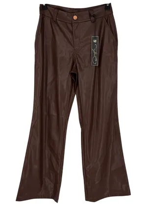 Diane Gilman D2 David Dixon Brown Faux Vegan Leather Flare Leg Pants Size 12 NWT thumbnail 1