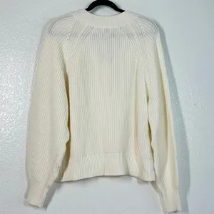 NWT L Cream V-neck sweater A New Day chunky ribbed knit pullover oversized thumbnail 3