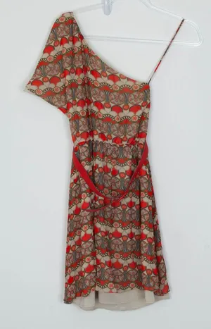 Alice + Olivia Womens Silk‎ One Shoulder Geometric Mini Dress Belt Summer Travel thumbnail 1