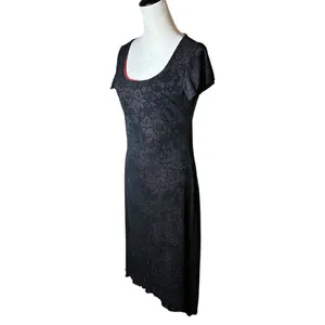 Vintage Y2K AGB Black Sparkle Floral Hi-Low Dress Sz 6 | Goth Party Made‎ in USA thumbnail 5