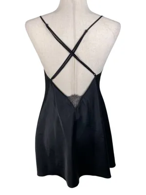 Victoria's Secret Y2K Black Satin Lace Chemise Slip Dress Size Medium Whimsigoth thumbnail 2