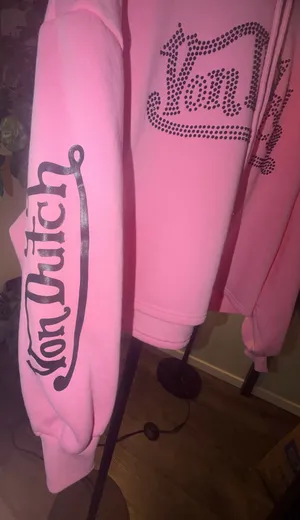 Von Dutch Pink Rhinestone Cropped Hoodie thumbnail 2