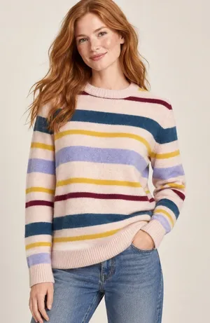 J.Crew Womens Large Multi-Color Striped Crewneck Knit Sweater Pink Blue Yellow L thumbnail 1