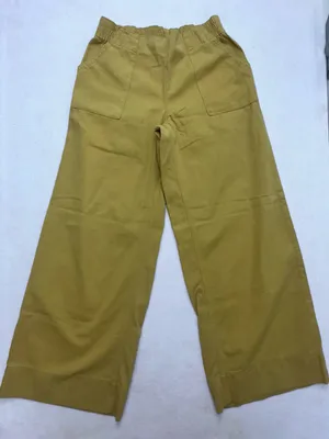 Mustard Yellow Wide Leg Crop Utility Pants Elastic Waist Patch Pockets Size S M thumbnail 1