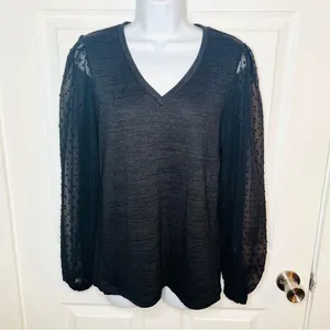Modcloth More After Midnight Top Black Long Sleeve Sheer Polka Dot Sleeve M NWT thumbnail 5