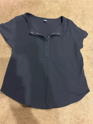 Old Navy Navy Blue Ribbed Button-Front thumbnail 1