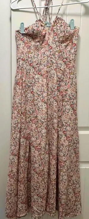 Halter Top Pink Maxi Floral Dress thumbnail 1
