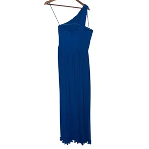 AMUR Skye One Shoulder Pleated Chiffon Gown Poseidon Blue Size 4 NWOT thumbnail 3