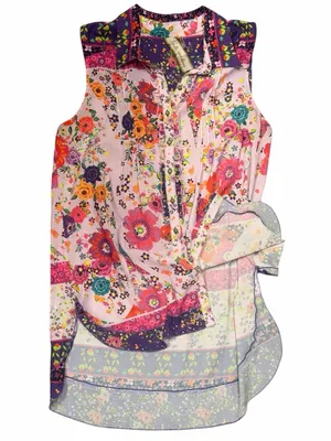 Aratta Silent Journey Mixed Floral Boho Tunic Top Ruffle Placket M Dopamine thumbnail 5