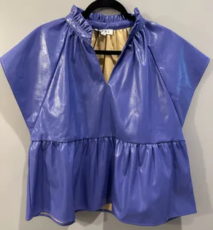 THML Purple Faux Leather V Neck Top thumbnail 3