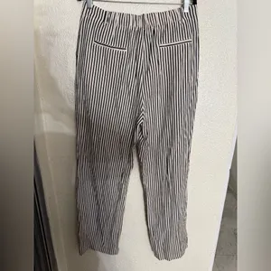 Mango elasticated waist staight wide leg stripe pants in mono stripe size large thumbnail 6