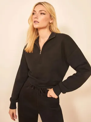 Reformation Jeans Marla Zip Sweater Sweatshirt Black‎ w Gold Zipper Small thumbnail 1