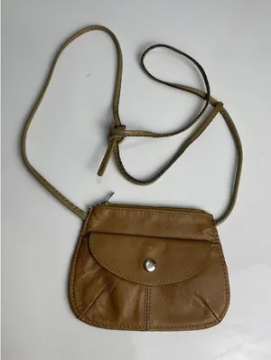 Vintage Leather Mini Crossbody Bag Tan Brown Made in Hong Kong 70s 80s Festival thumbnail 1