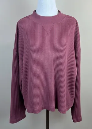Gap Oversized Waffle Knit Mock Neck Top T-Shirt Womens Large Berry Slouchy Boxy‎ thumbnail 1