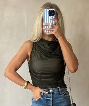 These Three Boutique Mesh tank top olive green thumbnail 1