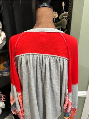 Free People We The Free “Friday Fever” Thermal Top in Red + Grey with Patterned thumbnail 7