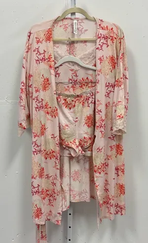 Flora Nikrooz Floral Sabrina Printed Travelset Pajama Pink Blush Top Shorts Robe thumbnail 1