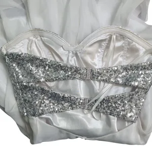 La Femme PARIS White Silver Sequined Open Back Cocktail Party Dress 0 thumbnail 7