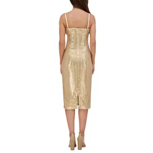 Siena Womens Sequined Spaghetti Strap Sweetheart Neck Midi Dress Gold Yellow 8 thumbnail 10