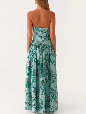 Floral Strapless Maxi Dress Green thumbnail 3