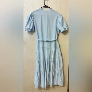 Chic Vintage Charm Cottagecore Pinstripe‎ Tiered Tie-Waist Midi Dress M thumbnail 3