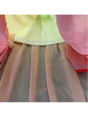 Champagne & Strawberry Rainbow Colorblock Tiered High Low Dress XS Chiffon Ombré thumbnail 6