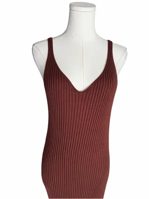 Abercrombie - V-Neck Ribbed Midi Sweater Dress Brown Sz M thumbnail 3
