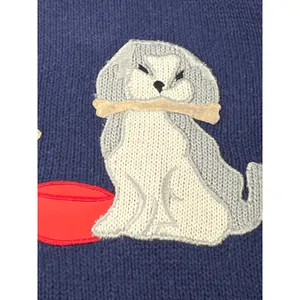 VTG Blair Dog Motif Embroidered Cardigan Sweater Women L Navy Grandma Core Retro thumbnail 12