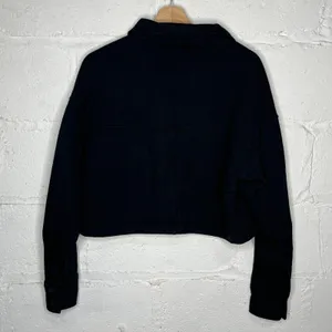 Good American Women's Black Cropped Fleece Polo Sweatshirt Top Size 2 /‎ Medium thumbnail 3
