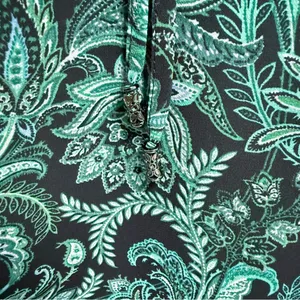 Kim Gravel Belle Black Green Paisley Sheer Sleeve Overlay Split V Neck Tie Top M thumbnail 4