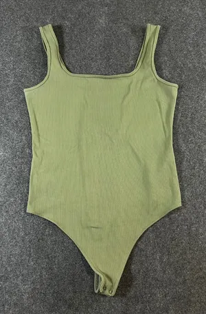 Abercrombie & Fitch Soft AF Ribbed Bodysuit Olive Green‎ Square Neck Large thumbnail 1