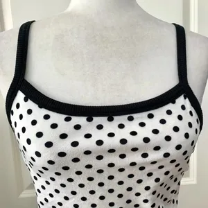 🌙 UO Rae Velvet Cropped Tank Top in White Polka Dot thumbnail 6