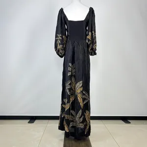 NWOT Farm Rio Maxi Dress Size S Black Print Puff Sleeves Plant Short Sleeve thumbnail 9