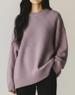 ZARA Oversized Ribbed Hem Long Sleeve Round Neck Pullover Sweater M Purple thumbnail 1