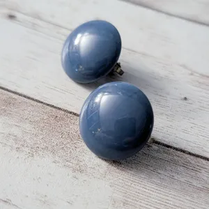 Vintage Clip On Earrings Just Over 0.75" Dark Blue Domed Circle Retro thumbnail 3