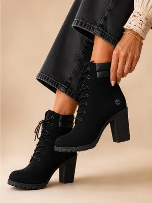 Timberland Tillston 6 Inch Double Collar Black Nubuck Chunky Heel Lace Up Boot thumbnail 1