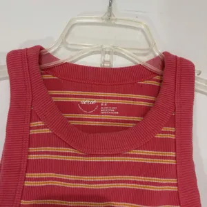 Aerie Pink Orange White Striped Ribbed Knit Tank Top Medium Stretch Slim Fit thumbnail 3