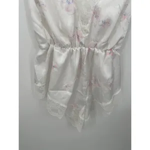 Vintage Jennifer Dale White Floral Lace Satin Sleep Romper Womens Large Lingerie thumbnail 5